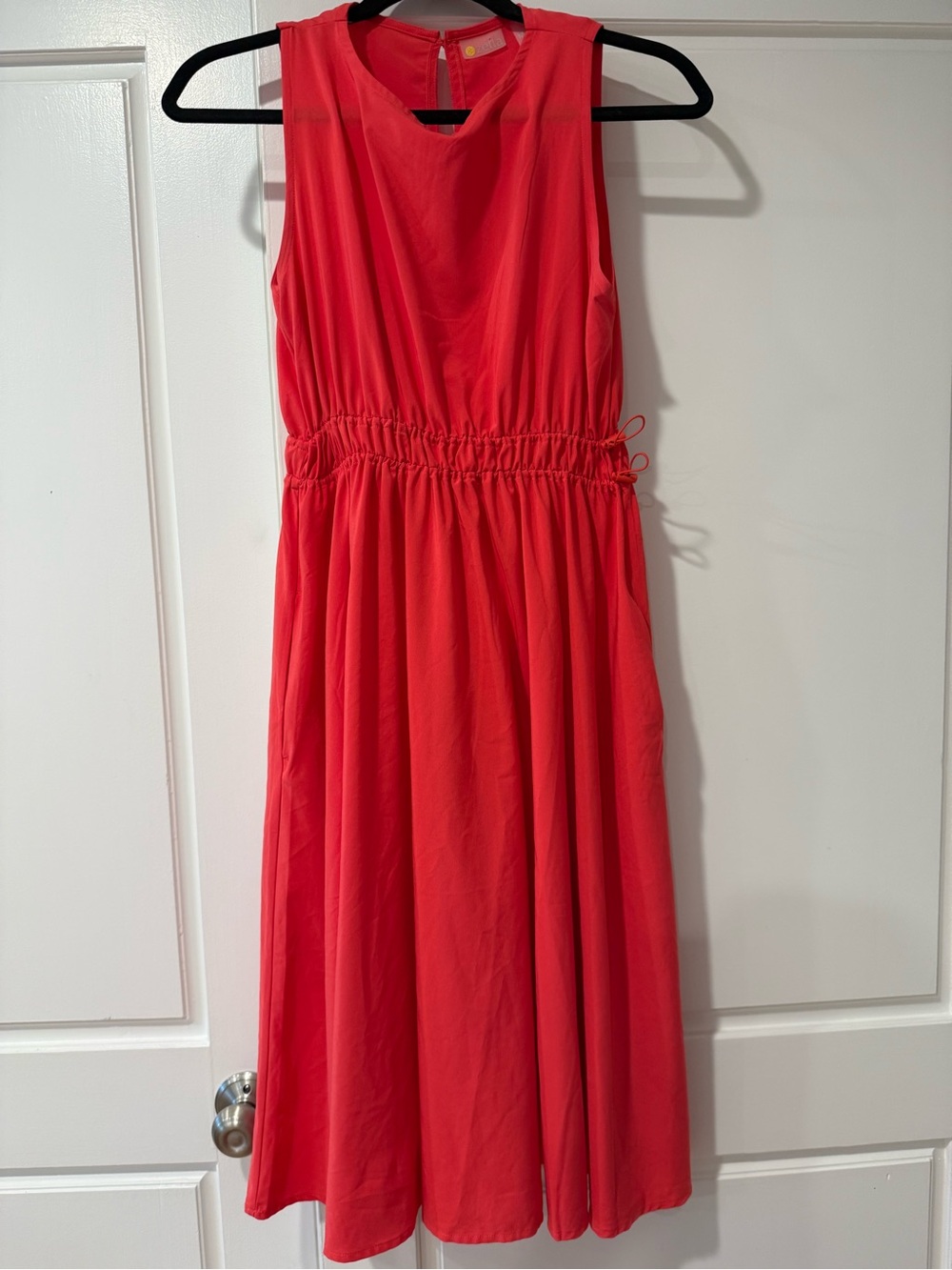 Zella Coral Red Sleeveless dress with waist synching ties